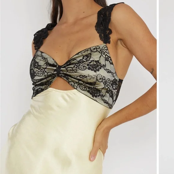 Selfie Leslie. Claribel Lace Bust Maxi Dress. Yellow w/Black Lace. Size S. NWT. - Picture 3 of 3
